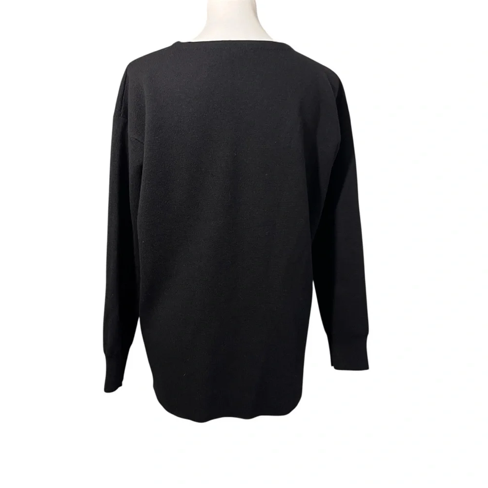 J. Crew Merino Wool Sweater Womens Medium Black Crewneck Leather Pockets